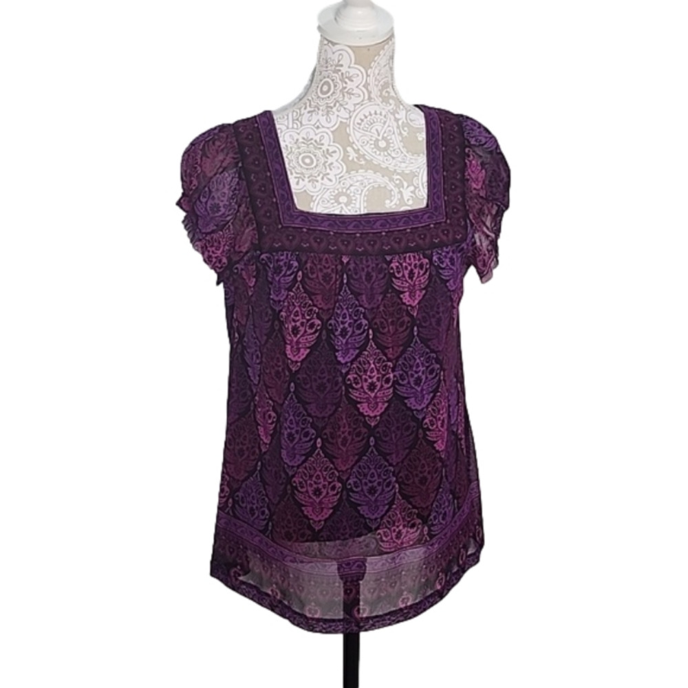 Apt 9 Mesh Purple & Pink Babydoll Top Size L